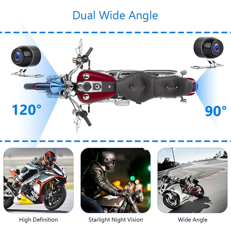 Motorcycle Dash Cam Front and Rear Dual Camera 1080P+720P Waterproof