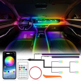 OMECO LED Interior Lighting Car USB Ambient Lighting Car Footwell Rainbow Car LED Strip Light 16 Million Dynamic Chasing Music Sync Neon LED Strip Set with App Control and Remote Control
