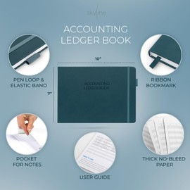 Skyline Accounting Ledger Book – Columnar Log Journal for Personal & Small Business Bookkeeping – Money Expense Log, Hardcover 10x7” (Dark Teal)