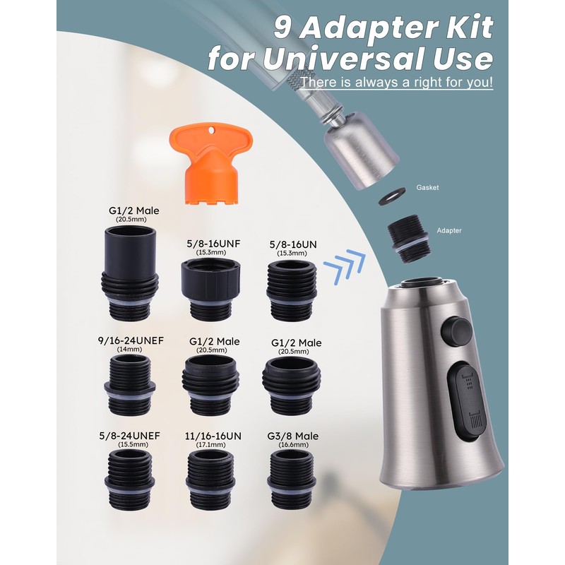 WOWOW Kitchen Faucet Head Replacement, 3 Function Pull Down Faucet