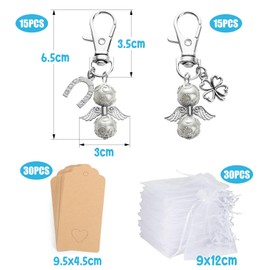 BOOMTOP 30 Guardian Angel Key Rings Lucky Charm Guest Gifts New Year's Eve Christmas Wedding Angel Pendant Clover Horseshoe Small Farewell Christening Communion Thank You Gift with Organza Bag
