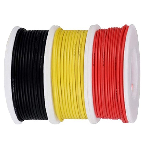 Xiatiaosann 26AWG Hook Up Wire Kit 26 Gauge Wire 300V PVC Insulated Tinned Copper Single Wire 3 Colors (Black, Red, Yellow) 7m/23ft Each DIY Wire Assortment Kit