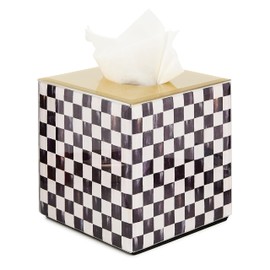 MACKENZIE-CHILDS Glass Tissue-Box Cover, Boutique Bathroom Decor, Black-and-White Courtly Check