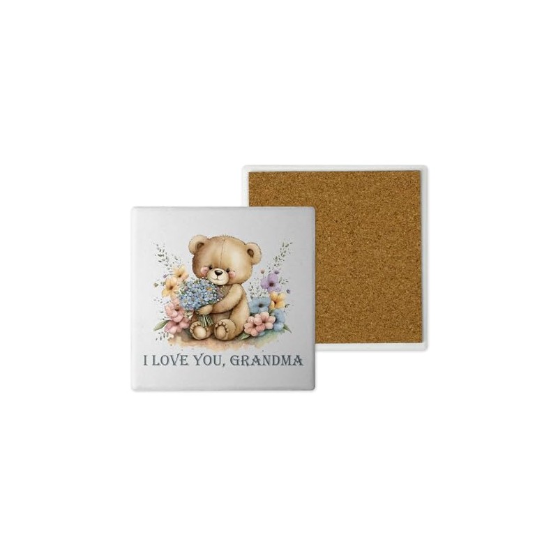 Ceramic Coasters - Handprinted 10x10cm Cute Teddy Bear Design -