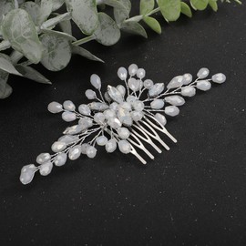 Teyglen Rhinestone Wedding Hair Comb Bridal Crystal Beads Hair Side Comb Dainty Blue Black Red Pink Crystal Hair Pieces Vintage Headpieces Hair Accessories for Women Bride Girls (White)