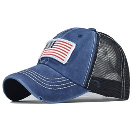 UTOWO American Flag Baseball Cap High Ponytail Baseball Cap Adjustable Washed Vintage Cotton Denim Distressed Hat Unisex