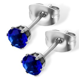 swars Surgical Stainless Steel Earrings, Hypoallergenic Metal, Available in 8 Colors, Unisex, Zirconia, Binaural, Set of 2, Stainless Steel, Created Zircon