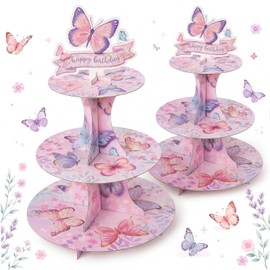 ArtSocket 2pc 3-Tier Butterfly Cupcake Stand Birthday Decoration
