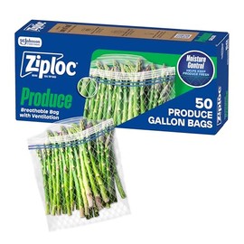 Ziploc Food Storage Produce Bags, Seal Top to Keep and Control Moisture, 50 Bags Total