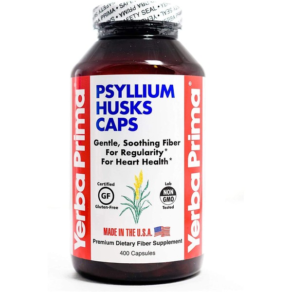 Yerba Prima Psyllium Husks Caps, 625 mg, 400 Capsules - Natural Fiber Supplement - (Packaging May Vary - New Label Coming Soon)