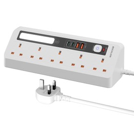 Desk Extension Lead with USB Slots, BOCHLION PD 35W + PD 20W Fast Charging Power Station with Night Light, 5 Way Plug Extension Socket Surge Protector, Desktop Power Strip 1.8M for Home Office-White