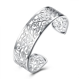 KACON Sterling Silver Bangle Bracelet, Fashion Simple Open Bangles Cuff bracelets for Women