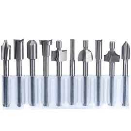 Wolfride 10Pcs HSS Router Bits, Carbide Engraving Bit Set with 1/8" Shank Rotary Tools Accessories for Woodworking Carving Drilling