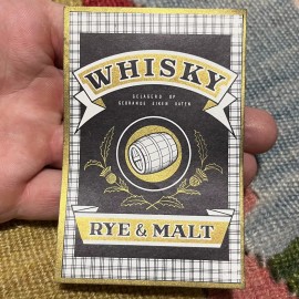 Whisky Vintage Whisky Rye & Malt Bottle Label Black & Gold Barrel Graphic Rare Retro