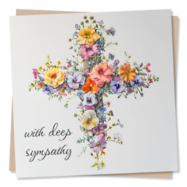 Beautiful Floral Sympathy Card - Flowers On A Cross - With Deep Sympathy - Condolences Card For Loss Of A Loved One - Flower Design