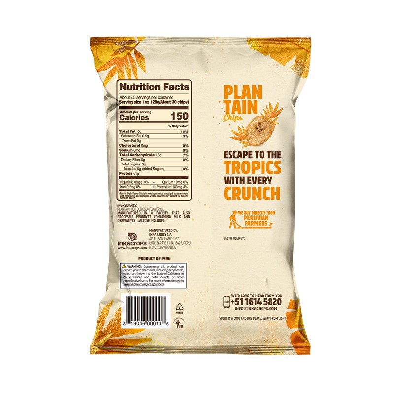 Inka Crops Inka Chips, Sweet Plantain, 3.25 Ounce (Pack of