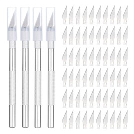 HARFINGTON 4Pcs Exacto Knife Precision Hobby Craft Knife with 70 Spare Exacto Knife Blades Kit for DIY Art, Cutting, Carving, Scrapbooking, Stencil, Silver Tone