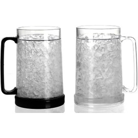 Doytn Double Wall Gel Frosty Freezer Ice Mugs Clear 16oz Set of 2 (Black and White)