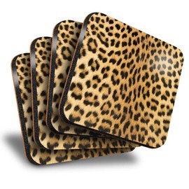 Destination Vinyl ltd Great Coasters (Set of 4) Square - Wild Animal Leopard Cat Fur Print Drink Glossy Coasters/Tabletop Protection for Any Table Type #46429
