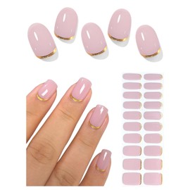 AutyaMee Semi Cured Gel Nail Strips (Lavender Gray), Gold Line, 20 Pcs Gel Nail Wraps, Stickers, UV Light Required, Salon Quality, Long Lasting
