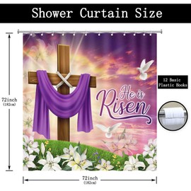 ZTHMOE Easter He is Risen Shower Curtain for Bathroom Spring Christian Cross Lily Jesus Bathtubs Home Decorations Sets Waterproof Polyester with 12 Hooks 72'' x 72''
