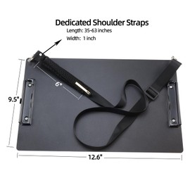 Black Metal Two Clips Clipboards, A4/Letter (9.5 "X12.6) Aluminum Clipboard with Shoulder Strap,Home Restaurant School Hospital Classroom Factory Office Supplies
