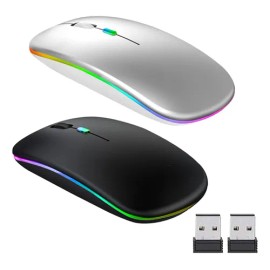 2pzas Mouse Inalambrico Silencioso Recargable, Mouse Gamecraft Ergonomico Bluetooth/2.4g Doble Modo (negro + Plateados) Gitifo F30190-2b