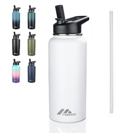 Neihepal Botella de agua aislada de 22 onzas con tapa de popote, botellas de agua de acero inoxidable al aspiradora de doble pared, a prueba de fugas,