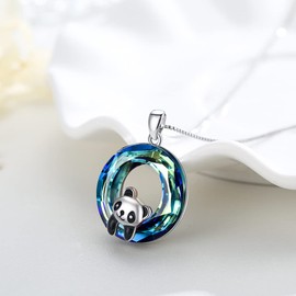 JUSTKIDSTOY Panda Necklace Sterling Silver Cute Animal Pendant Necklace with Crystal Panda Jewelry Christmas Gifts for Women