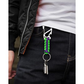 KeyUnity KC00 Paracord Keychain Carabiner Clip, 550 Parachute Lanyard Multitool for Outdoor, Backpacks, Men & Women (Purple Green)