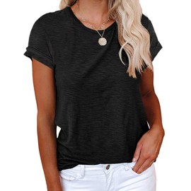 Cicy Bell Women's Short Sleeve Shirts Crewneck Loose Casual Summer Basic Tees Tops Black