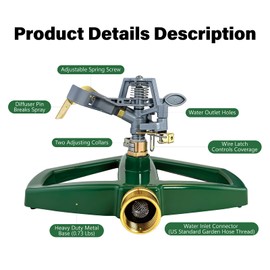 Meekamar Heavy Duty Pulsating Impact Lawn Sprinkler 360° Adjustable Rotating Automatic Water Sprinkler for Yard with Metal Base, Large Area Irrigation Sprinkle for Garden, Covers Up to 4,500 Sq. Ft