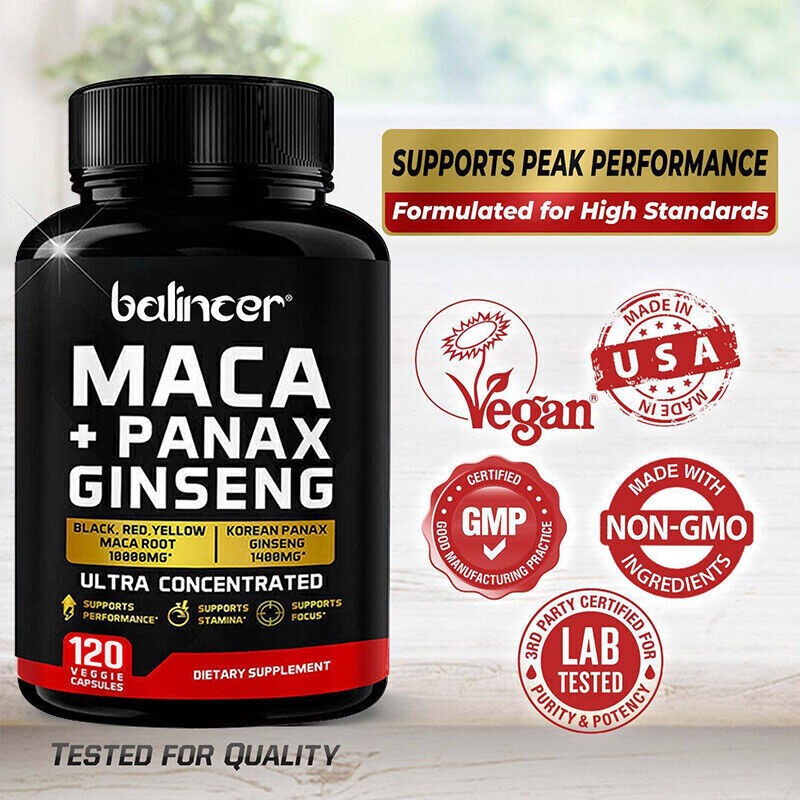 balincer Maca Ginseng Kapseln - Hochdosiert Mit 11400Mg - 120