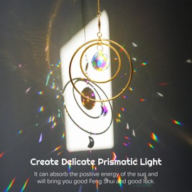 H&D HYALINE & DORA Gold Crystals Suncatcher Crystal Moon Sun Catchers Indoor Window Suncatchers Rainbow Maker Glass Ball Prism Sun Catcher with 2 Brass Circles