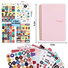 Weekly Planner 52 Sheets Undated Weekly Planner A5 Planner Weekly Planner with To Do List Weekly Plan Task List Diary Spiral Pad Notepads Hard Cover Daily Planning Notebook (Pink)