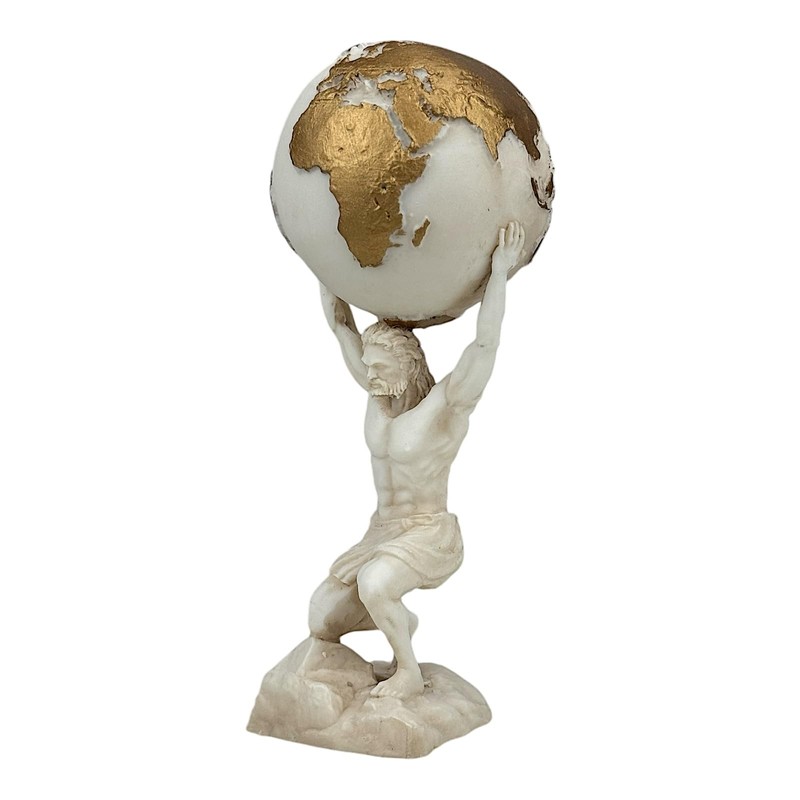 Atlas Titan God Statue Sculpture Figure Grey Patina Cast Marble