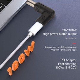 PD USB C to DC Adapter 6.0X 3.7mm, 100W PD USB C Female to 18.5V 20V DC Male, 90 Degree USB C to DC Adapter for Laptops and Other Devices