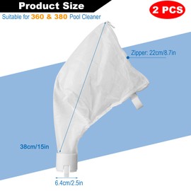 Easecos 2 Pcs Replacement Filter Bag Compatible with 360 and 380 Pool Cleaner, Mesh Filter Bag with Zipper Closure for Swimming Pool Cleaner
