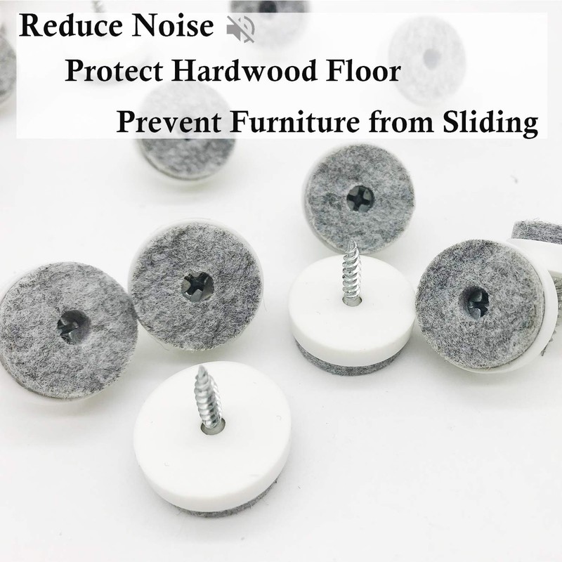 Screw-in Felt Pads - 60pcs 1 Inch White Furniture Chair