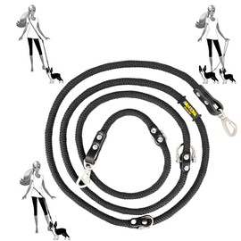 Hands Free Dog Lead. Double Ended Lead for Small Medium Large Dogs. Rope Double Dog Lead. MultiFunction Suitable for Shoulder, Waist. Made in Spain. Black&Black