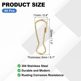PATIKIL Lanyard Hooks, 80 Pcs 32mm Stainless Steel 304 Spring Snap Hook Metal Clips Clasp for Key Chain Key Rings ID Card Shower Curtain, Gold