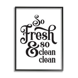 Stupell Industries So Fresh and Clean Phrase Laundry Room Humor, Designed by Lettered and Lined Black Framed Wall Art, White