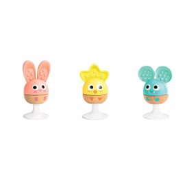 Hape Rattle Trio Happy Animals, Three Animals with Teething Ring Elements, Rabbit, Chick and Mouse, Educational Toy from 0 Months