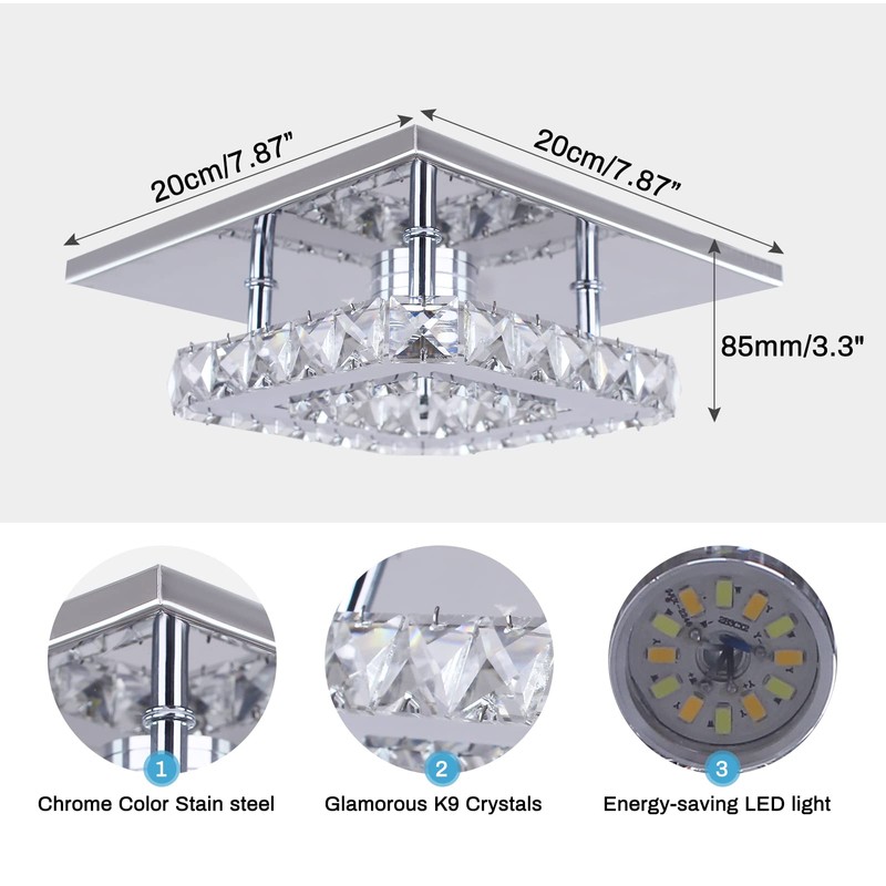 diisunbihuo Mini Crystal Chandelier Crystal Ceiling Light Square LED Pendant