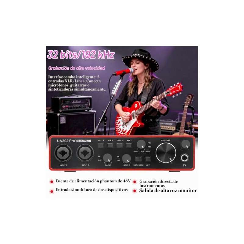 Interfaz de audio USB para grabación de música en computadora