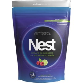 Entera Nest Citrato de Magnesio 340 g en Polvo Limón Frambuesa Natural Sin Endulzantes Efervescente 85 Porciones