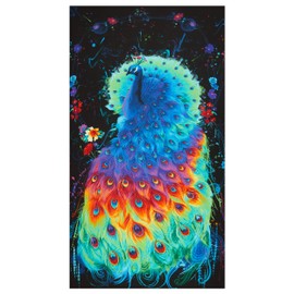 Timeless Treasures Glow Rainbow Peacock 24 Panel Black", Fabric by the Yard