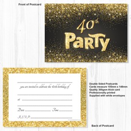 Olivia Samuel 20 x Black and Gold Effect 40th Birthday Party Invitations from Ready to Write with Envelopes