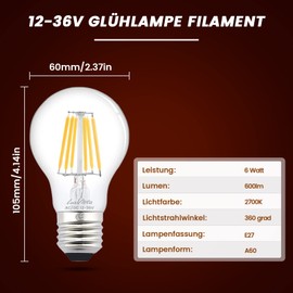 E27 LED Bulb Low Voltage AC/DC 12V-24V Warm White 3000K 6W 600LM A 60 Edison ES Vintage 60W Equivalent CRI 80+ for RV Camper Marine (Pack of 3)