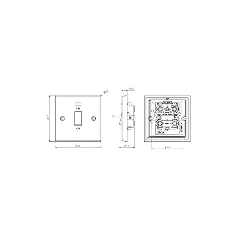 Knightsbridge 45A DP Switch with Neon (single size) - Square